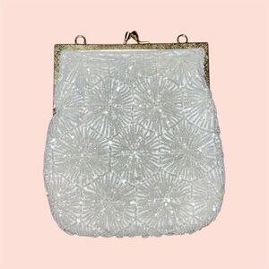 Vintage White Beaded Clutch